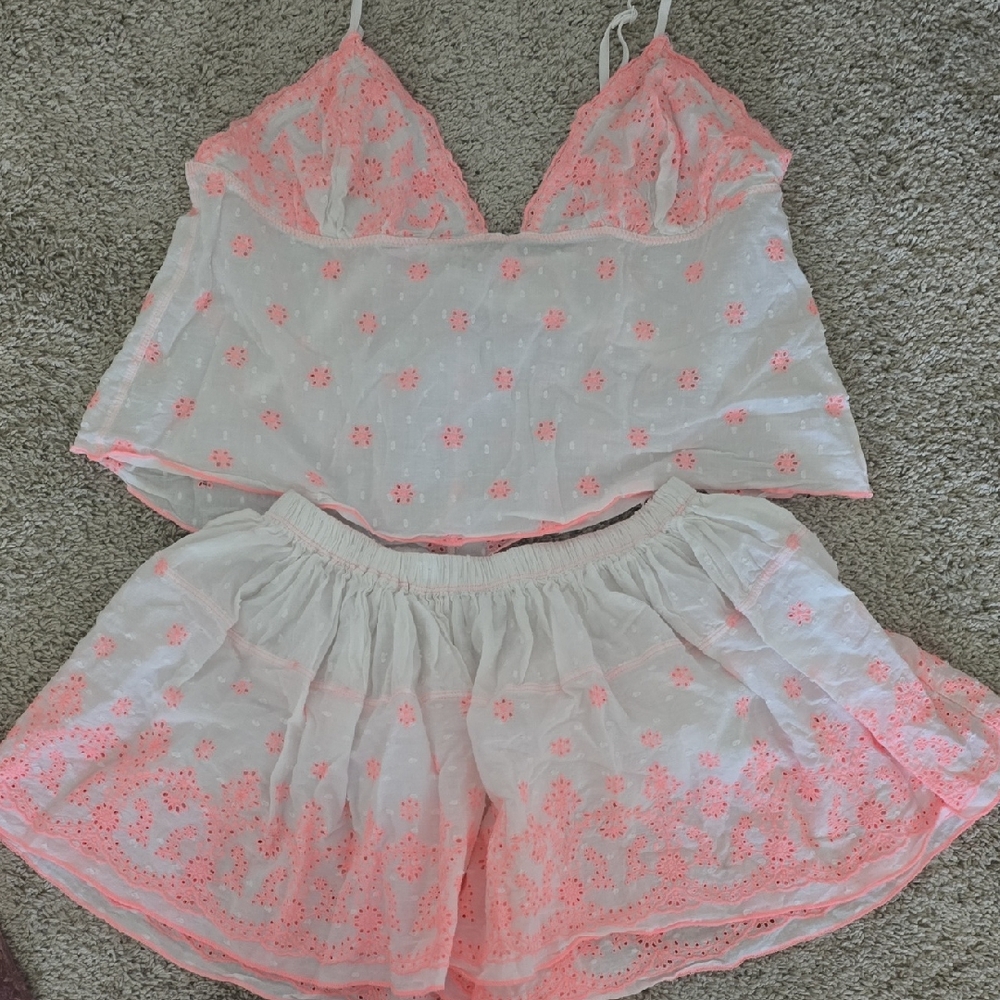 Free People Pink and White Skirt Set